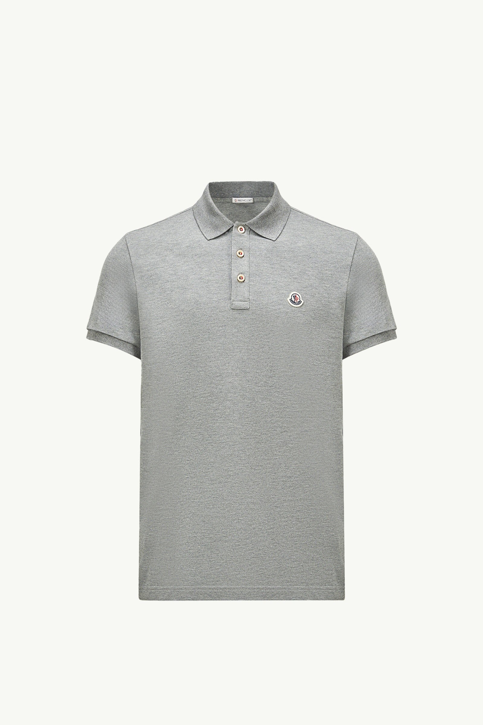 Moncler Logo Patch Cotton Polo Shirt Grey Grey