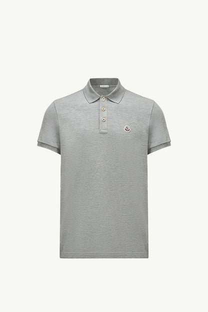 Moncler Logo Patch Cotton Polo Shirt Grey Grey
