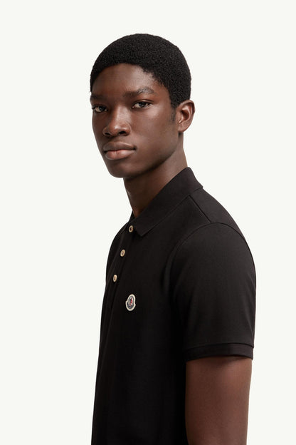 Moncler Logo Patch Cotton Polo Shirt Black Black
