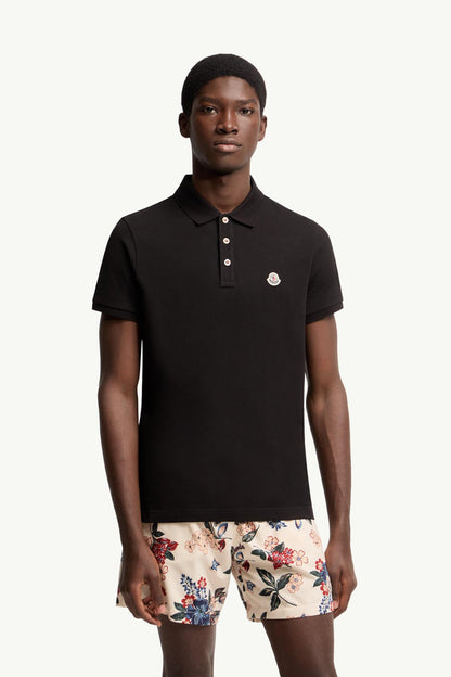 Moncler Logo Patch Cotton Polo Shirt Black Black