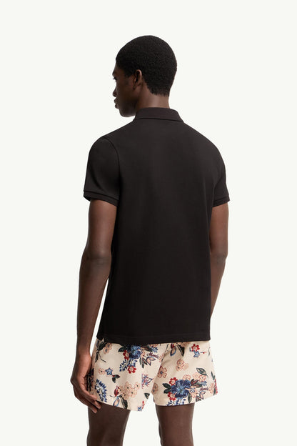 Moncler Logo Patch Cotton Polo Shirt Black Black