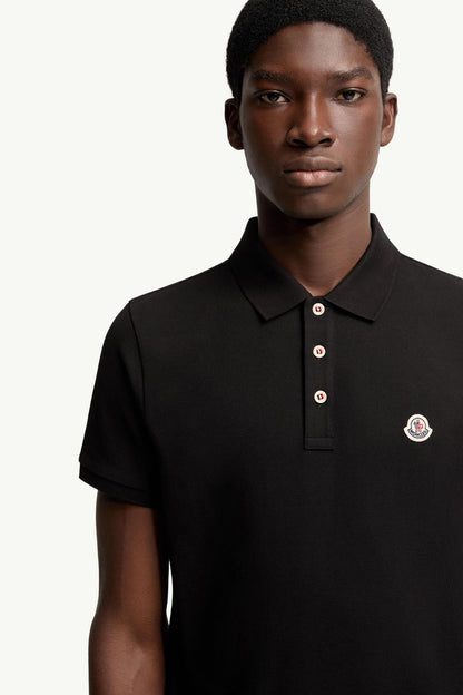 Moncler Logo Patch Cotton Polo Shirt Black Black