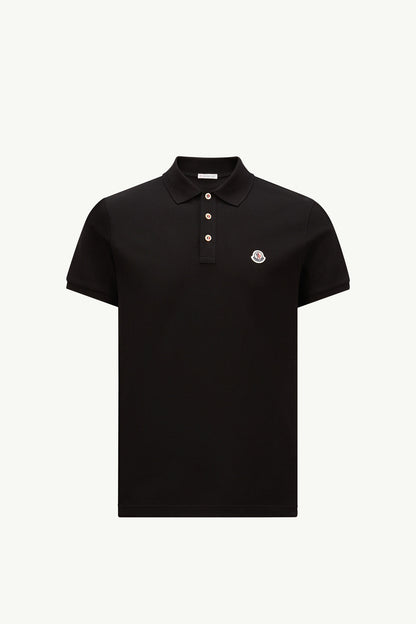 Moncler Logo Patch Cotton Polo Shirt Black Black