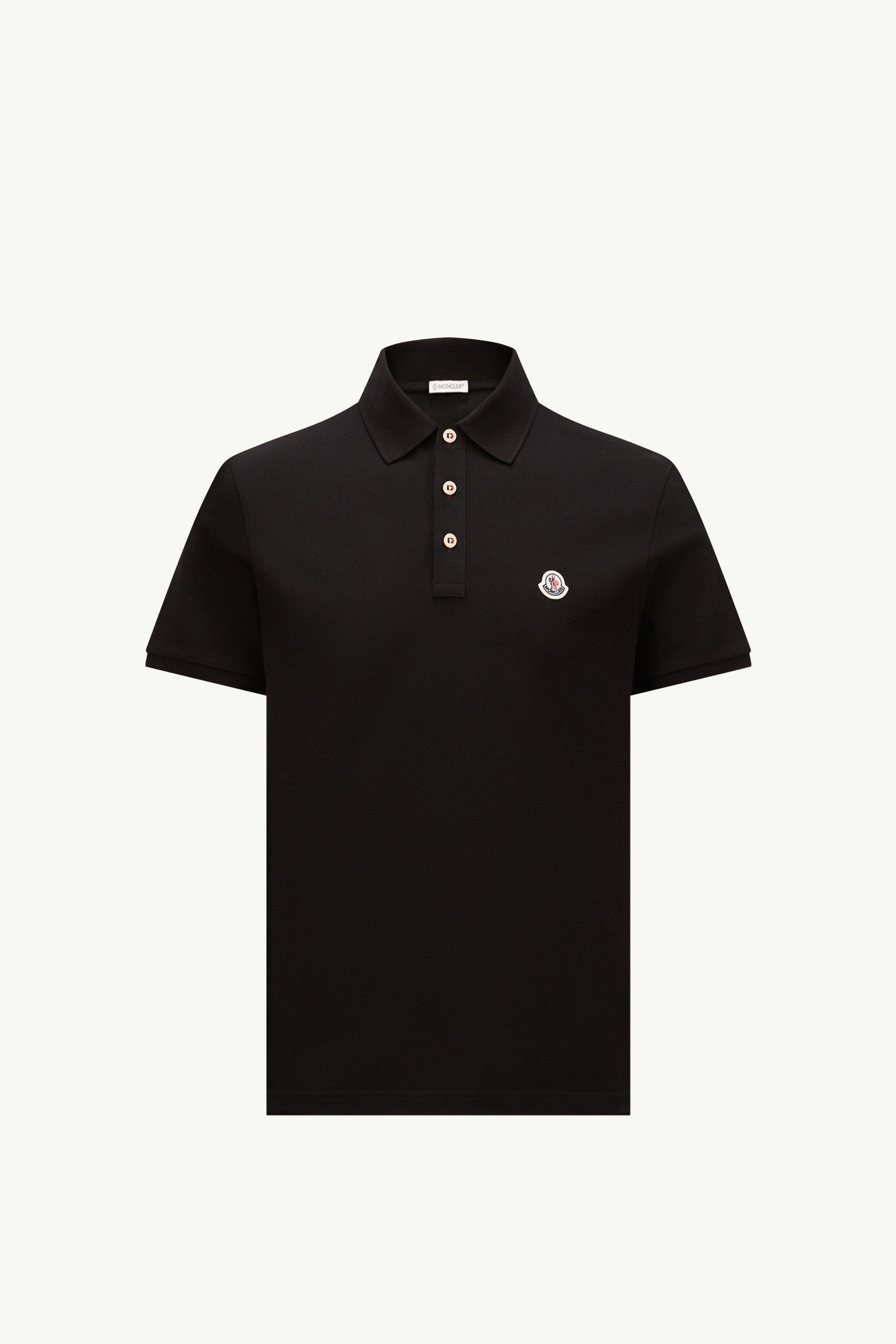 Moncler Logo Patch Cotton Polo Shirt Black Black
