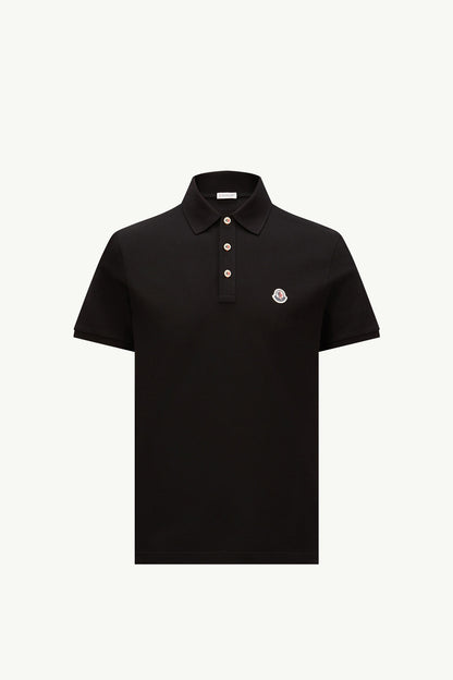 Moncler Logo Patch Cotton Polo Shirt Black Black