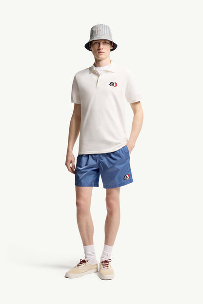 Moncler Logo Patch Cotton Piquet Polo Shirt White White