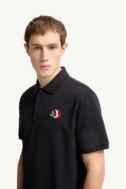 Moncler Logo Patch Cotton Piquet Polo Shirt Dark Blue Dark Blue