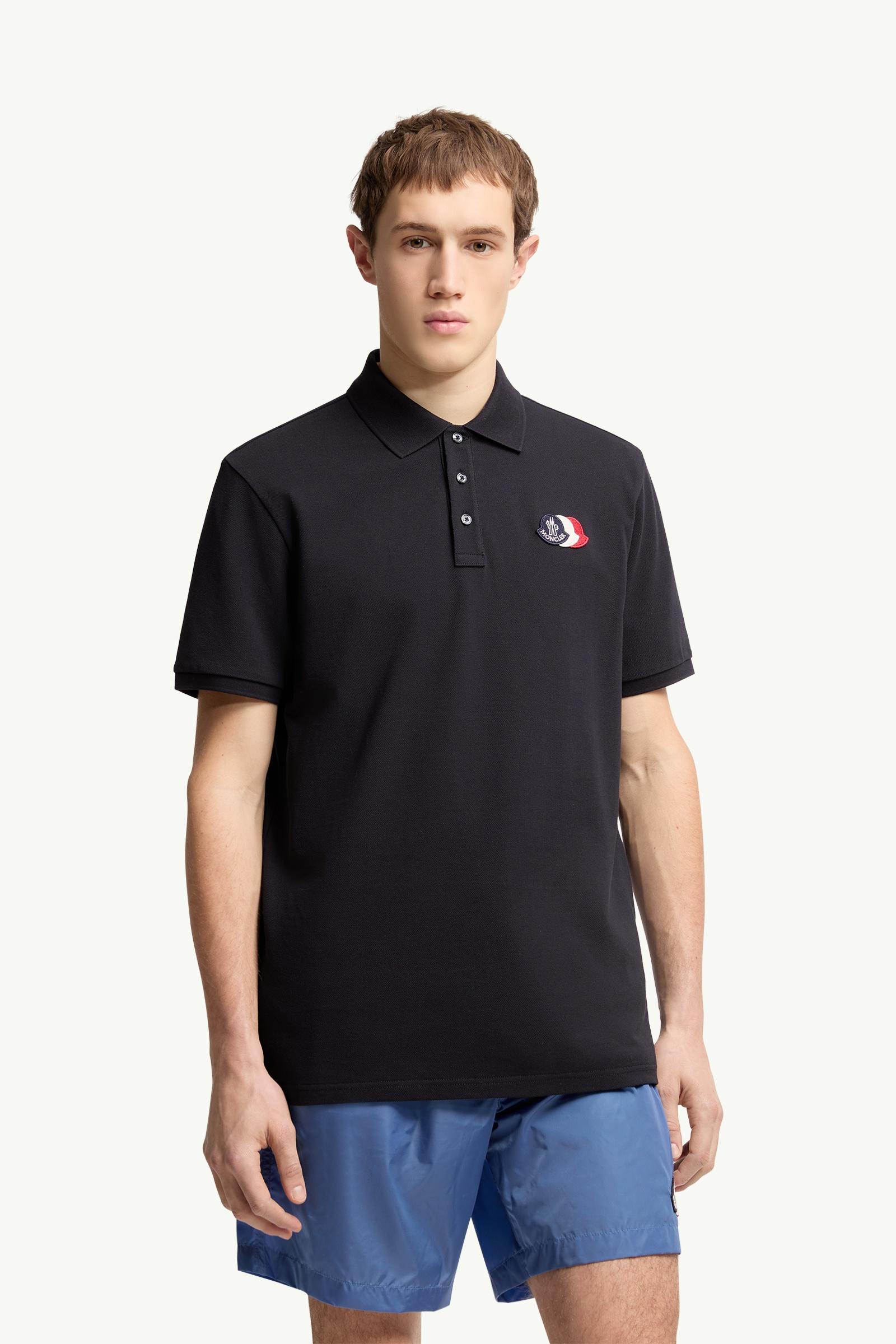 Moncler Logo Patch Cotton Piquet Polo Shirt Dark Blue Dark Blue