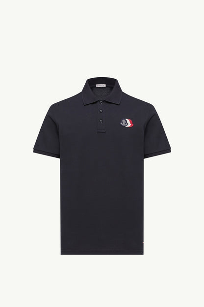 Moncler Logo Patch Cotton Piquet Polo Shirt Dark Blue Dark Blue