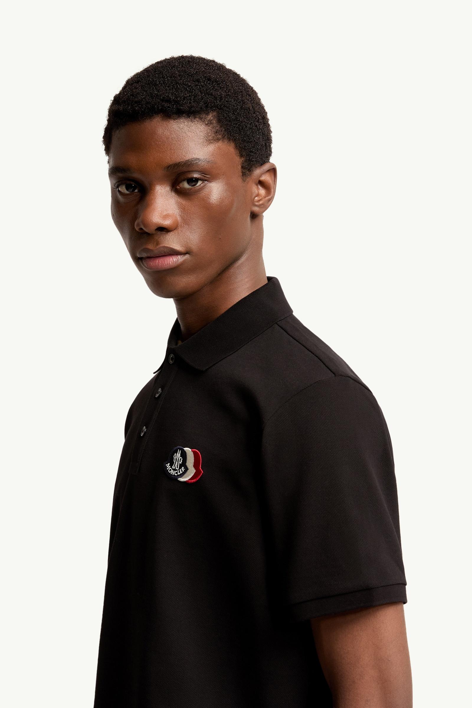 Moncler Logo Patch Cotton Piquet Polo Shirt Black Black