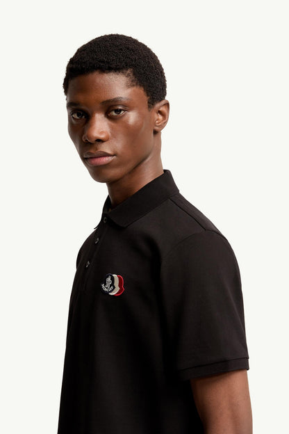 Moncler Logo Patch Cotton Piquet Polo Shirt Black Black