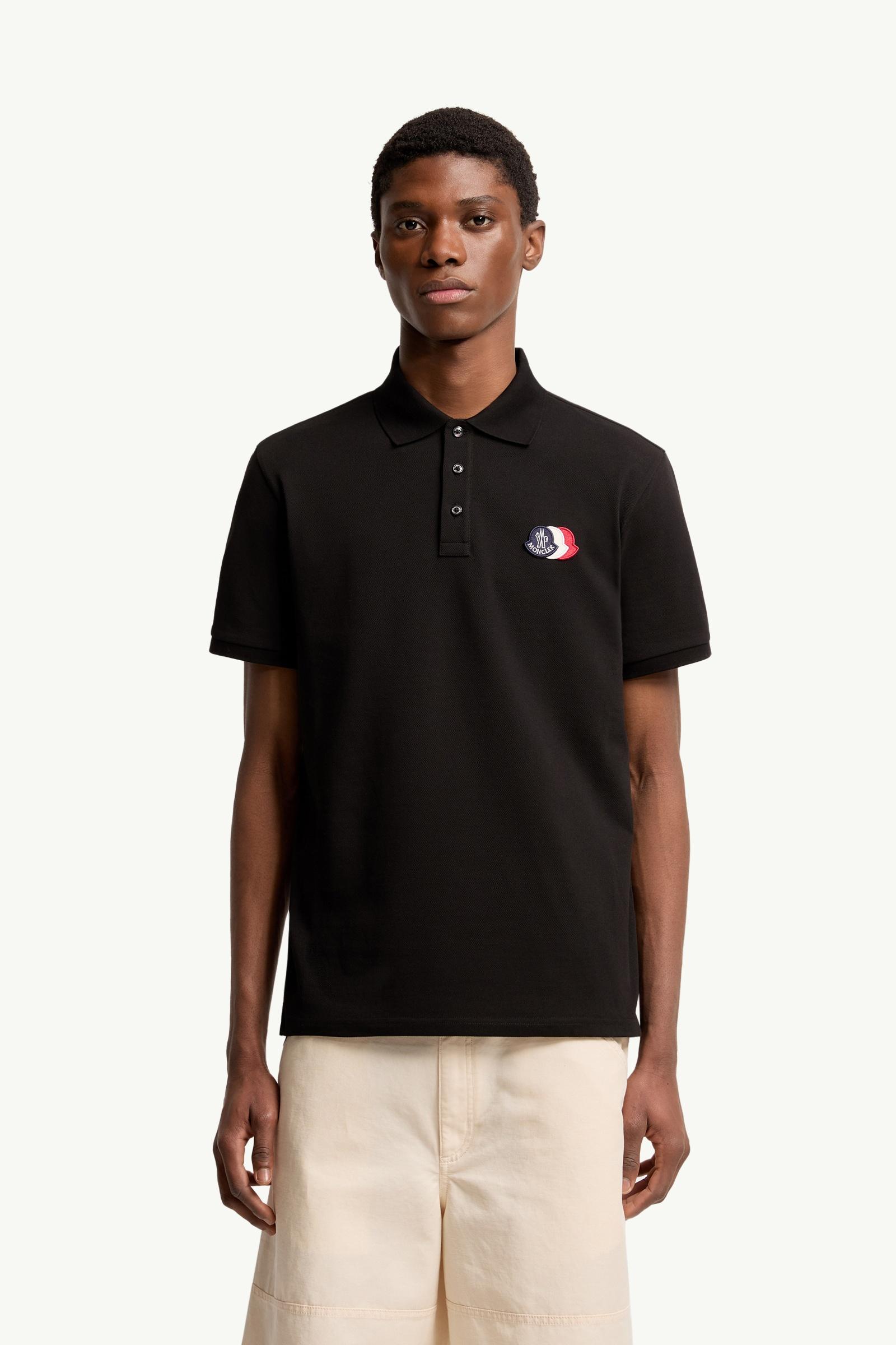 Moncler Logo Patch Cotton Piquet Polo Shirt Black Black