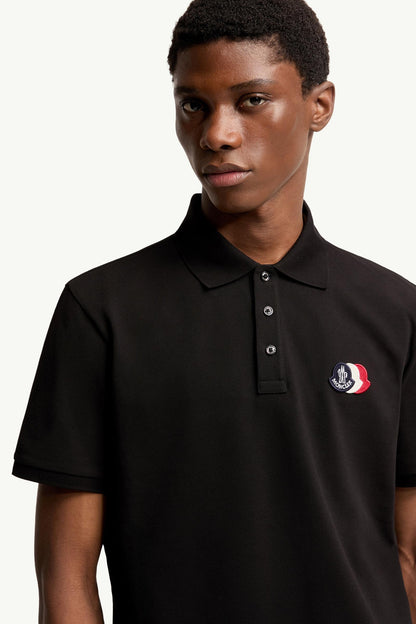 Moncler Logo Patch Cotton Piquet Polo Shirt Black Black