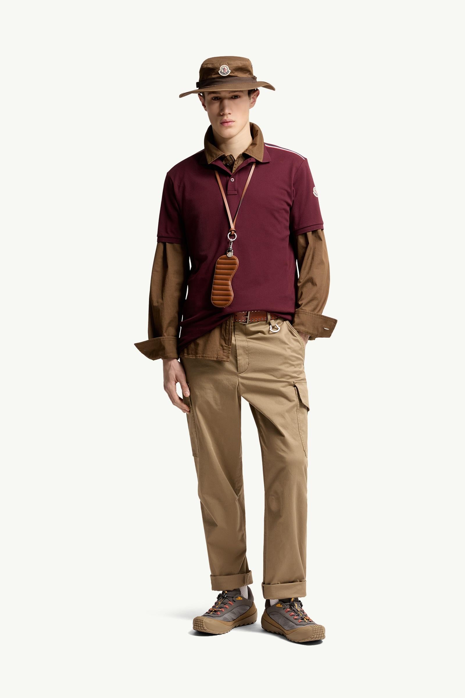 Moncler Tricolor-Trimmed Cotton Piquet Polo Shirt Burgundy Burgundy