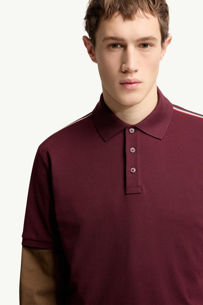Moncler Tricolor-Trimmed Cotton Piquet Polo Shirt Burgundy Burgundy