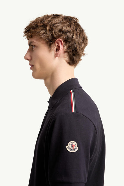 Moncler Tricolor-Trimmed Cotton Piquet Polo Shirt Dark Blue Dark Blue