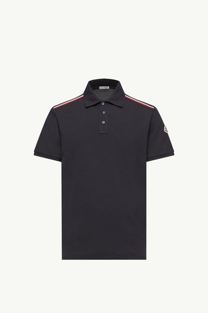 Moncler Tricolor-Trimmed Cotton Piquet Polo Shirt Dark Blue Dark Blue