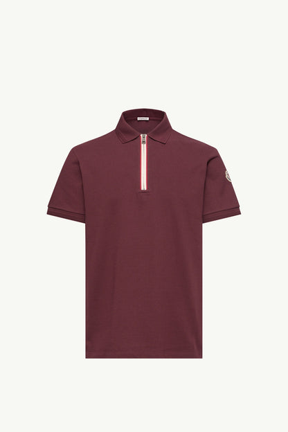 Moncler Tricolor-Trimmed Cotton Polo Shirt Dark Red Dark Red