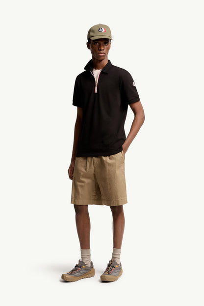 Moncler Tricolor-Trimmed Cotton Polo Shirt Black Black