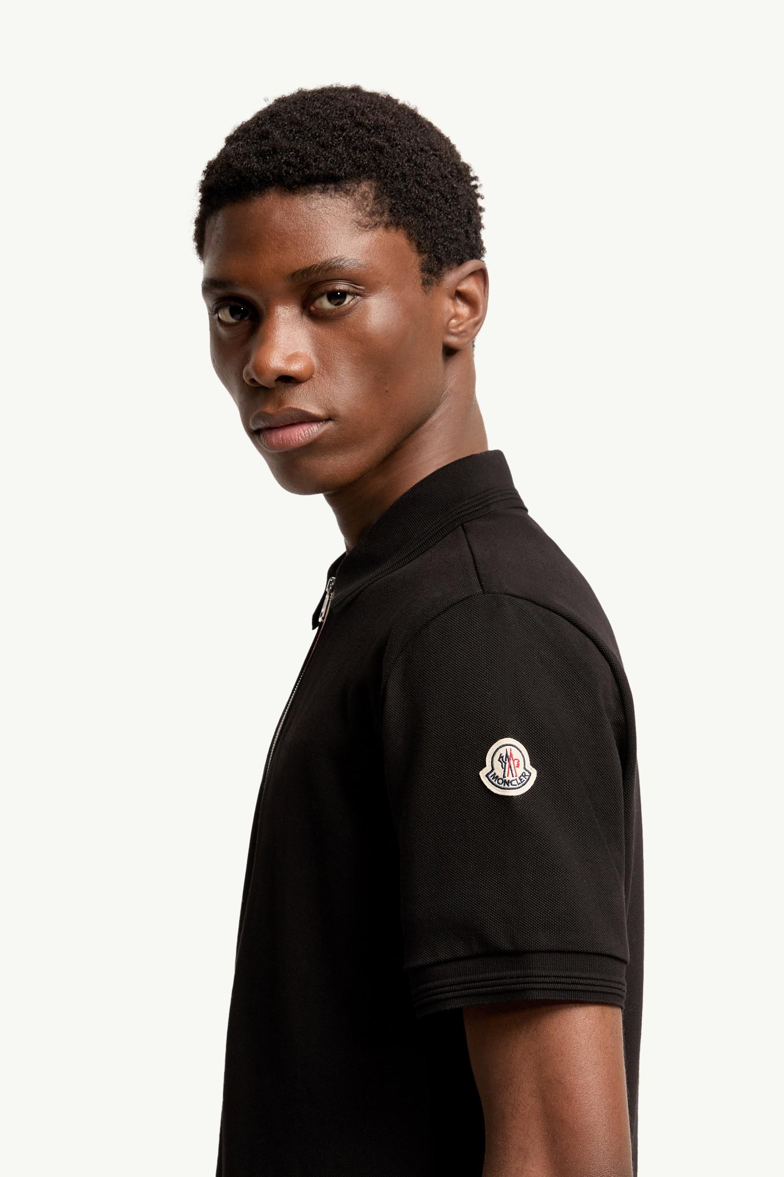 Moncler Tricolor-Trimmed Cotton Polo Shirt Black Black