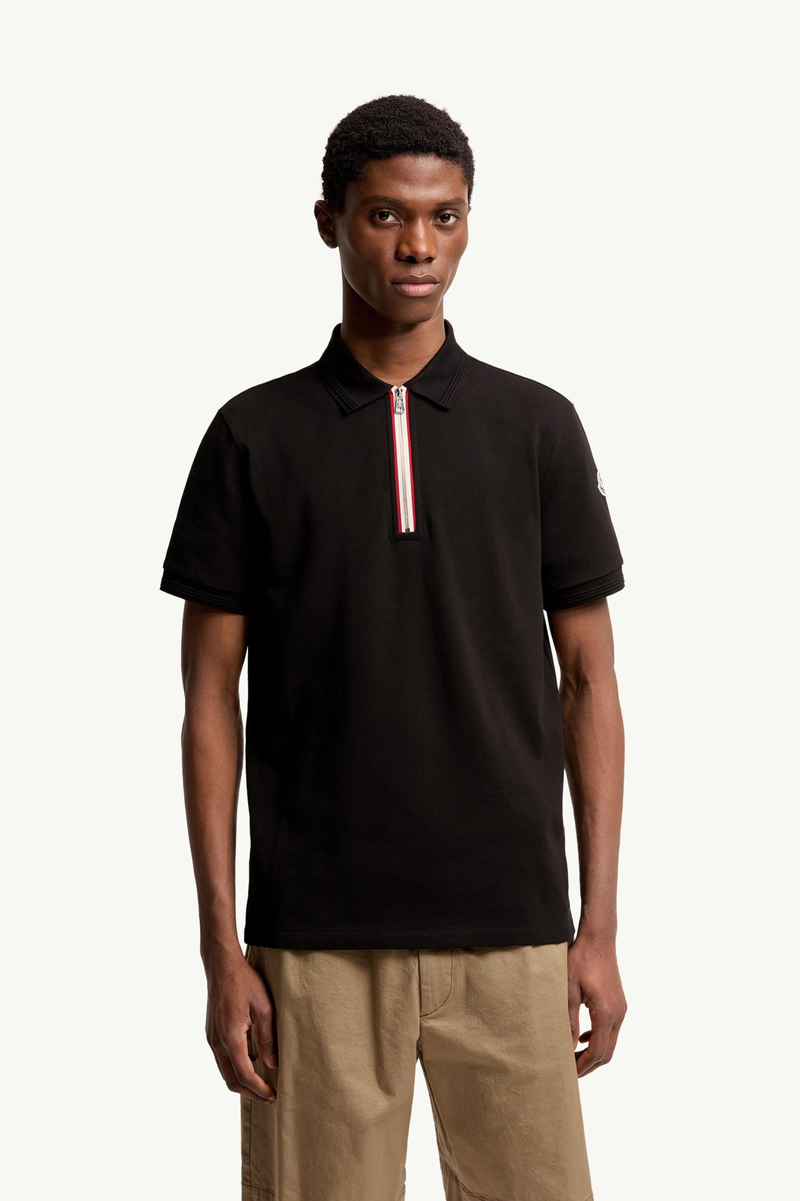 Moncler Tricolor-Trimmed Cotton Polo Shirt Black Black