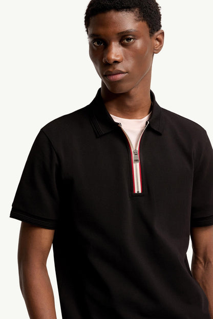Moncler Tricolor-Trimmed Cotton Polo Shirt Black Black