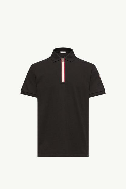 Moncler Tricolor-Trimmed Cotton Polo Shirt Black Black