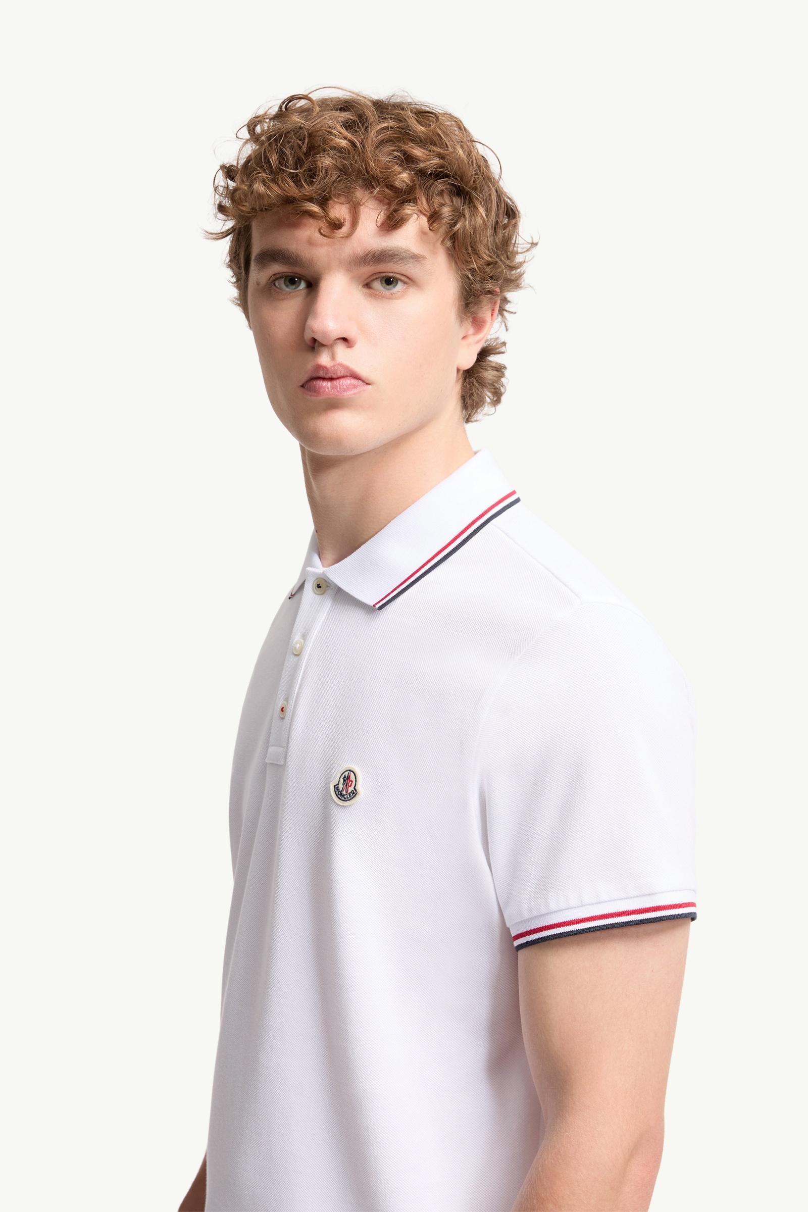 Moncler Tricolor-Trimmed Cotton Piquet Polo Shirt Optical White Optical White