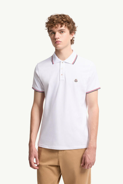 Moncler Tricolor-Trimmed Cotton Piquet Polo Shirt Optical White Optical White