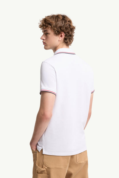Moncler Tricolor-Trimmed Cotton Piquet Polo Shirt Optical White Optical White