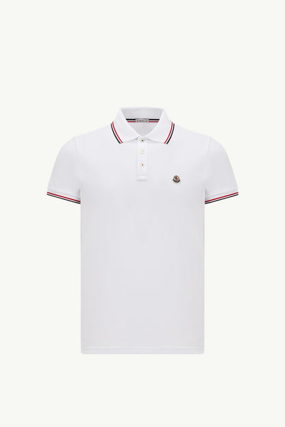 Moncler Tricolor-Trimmed Cotton Piquet Polo Shirt Optical White Optical White