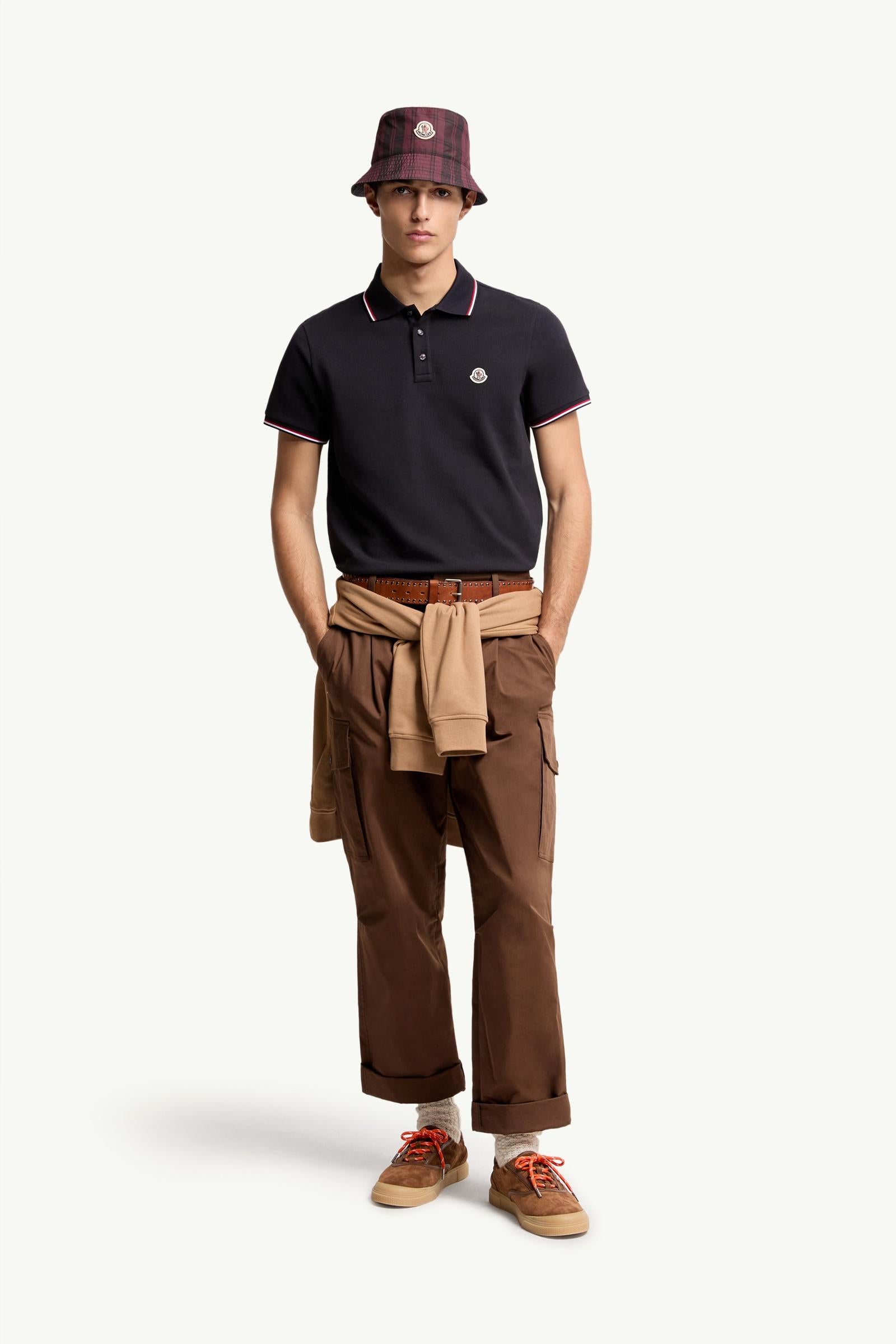 Moncler Tricolor-Trimmed Cotton Piquet Polo Shirt Dark Blue Dark Blue