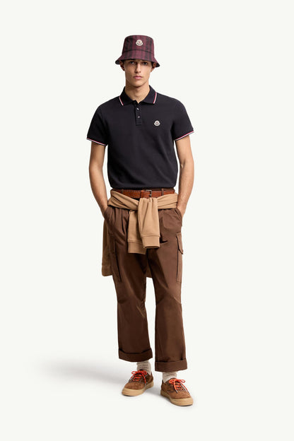 Moncler Tricolor-Trimmed Cotton Piquet Polo Shirt Dark Blue Dark Blue