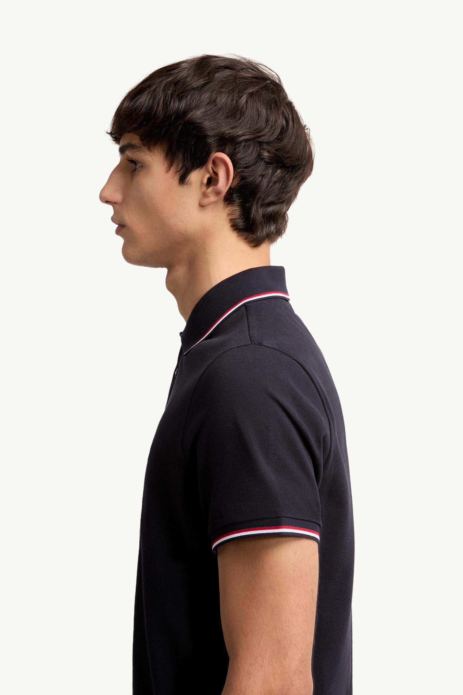 Moncler Tricolor-Trimmed Cotton Piquet Polo Shirt Dark Blue Dark Blue