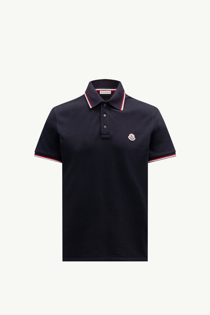 Moncler Tricolor-Trimmed Cotton Piquet Polo Shirt Dark Blue Dark Blue