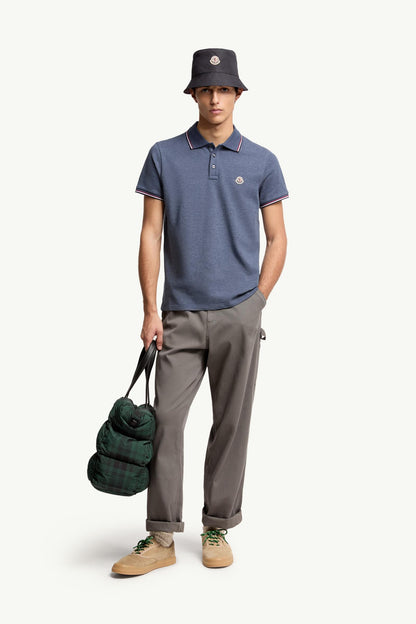 Moncler Tricolor-Trimmed Cotton Piquet Polo Shirt Pastel Blue Pastel Blue