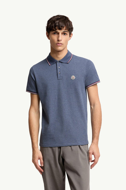 Moncler Tricolor-Trimmed Cotton Piquet Polo Shirt Pastel Blue Pastel Blue