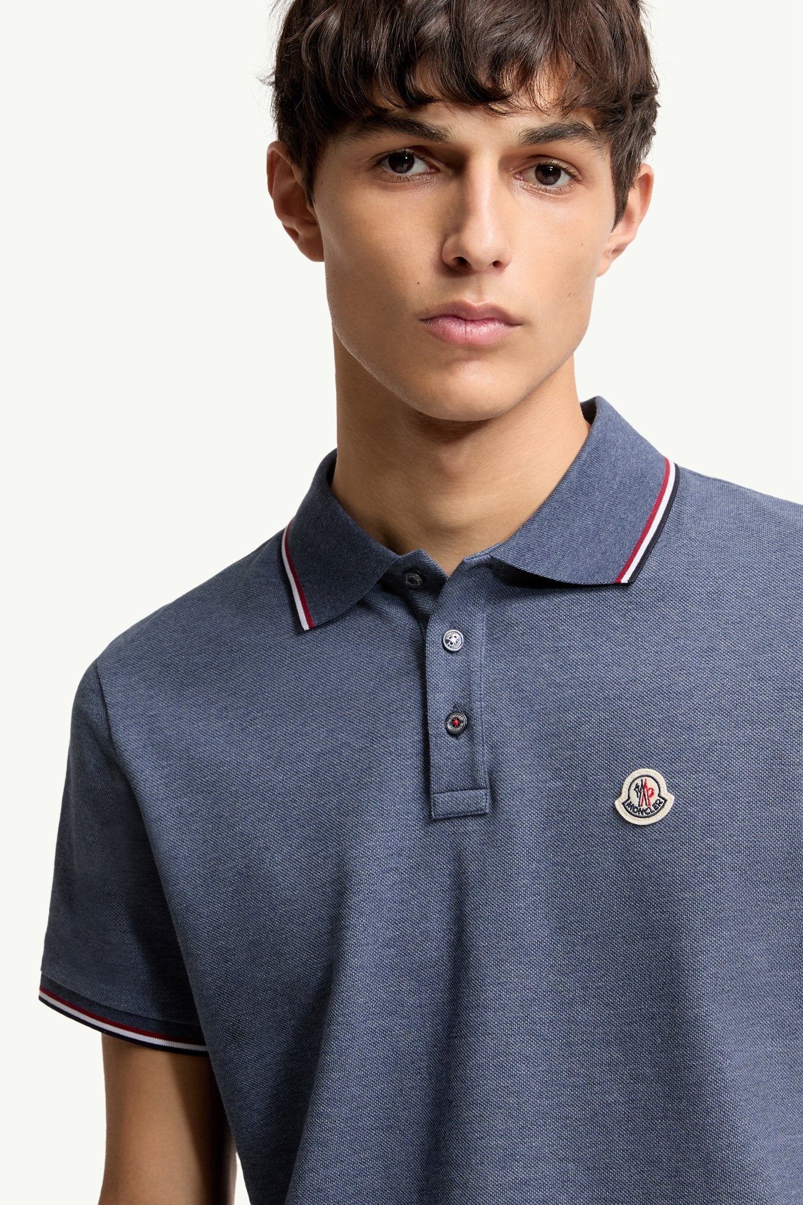 Moncler Tricolor-Trimmed Cotton Piquet Polo Shirt Pastel Blue Pastel Blue
