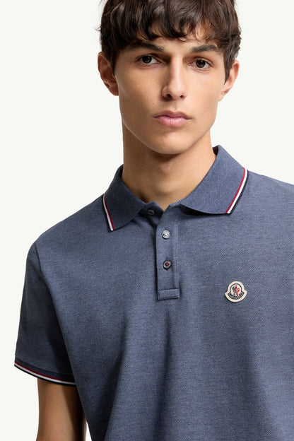 Moncler Tricolor-Trimmed Cotton Piquet Polo Shirt Pastel Blue Pastel Blue