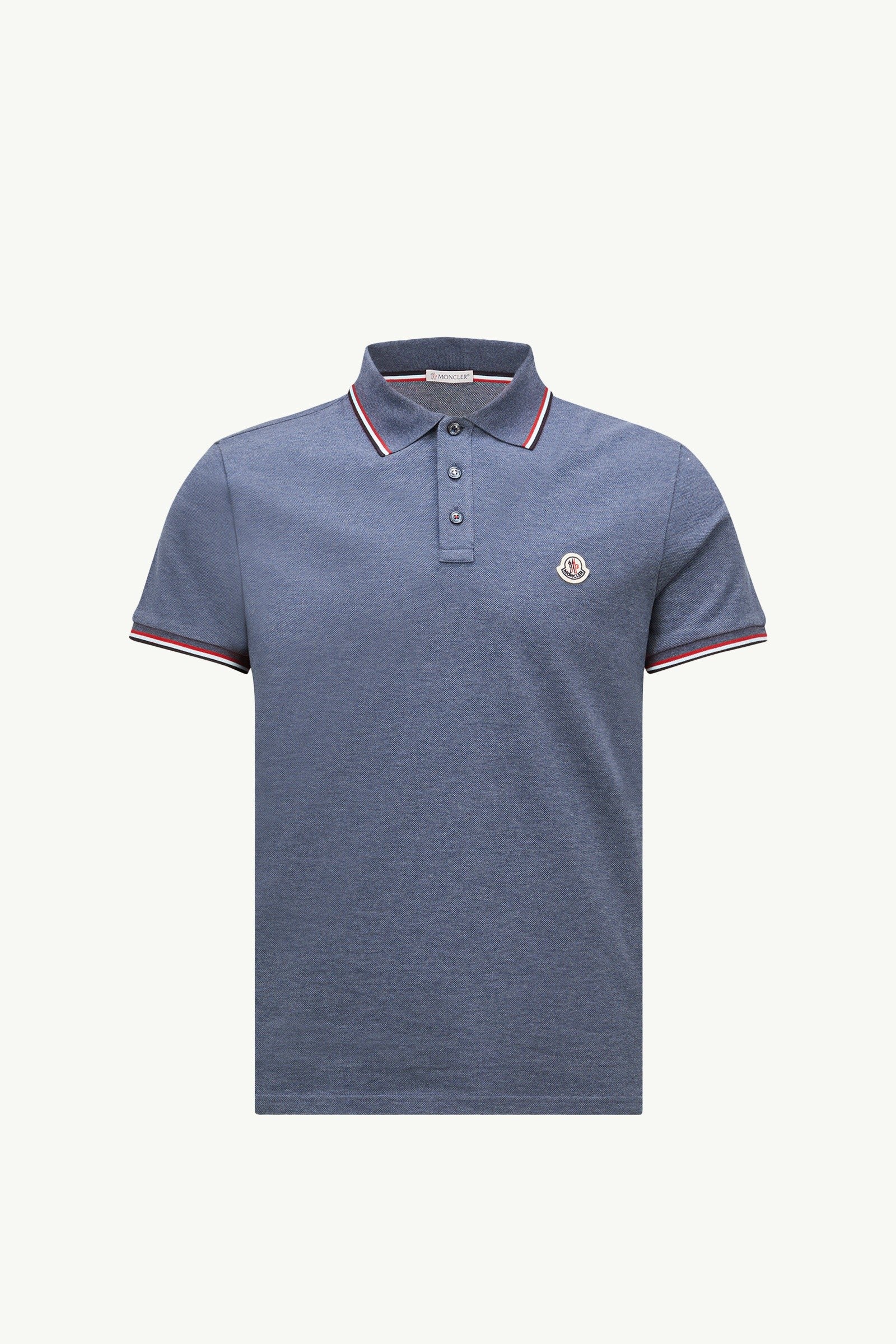 Moncler Tricolor-Trimmed Cotton Piquet Polo Shirt Pastel Blue Pastel Blue