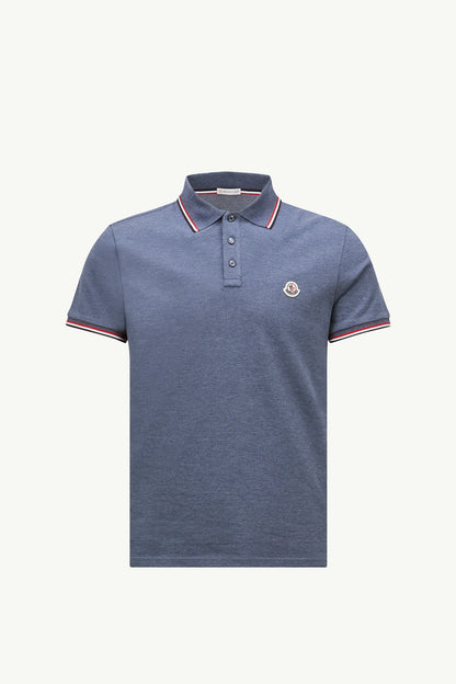Moncler Tricolor-Trimmed Cotton Piquet Polo Shirt Pastel Blue Pastel Blue