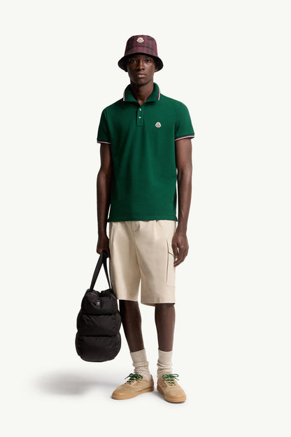 Moncler Tricolor-Trimmed Cotton Piquet Polo Shirt Leaf Green Leaf Green