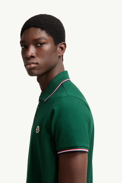 Moncler Tricolor-Trimmed Cotton Piquet Polo Shirt Leaf Green Leaf Green