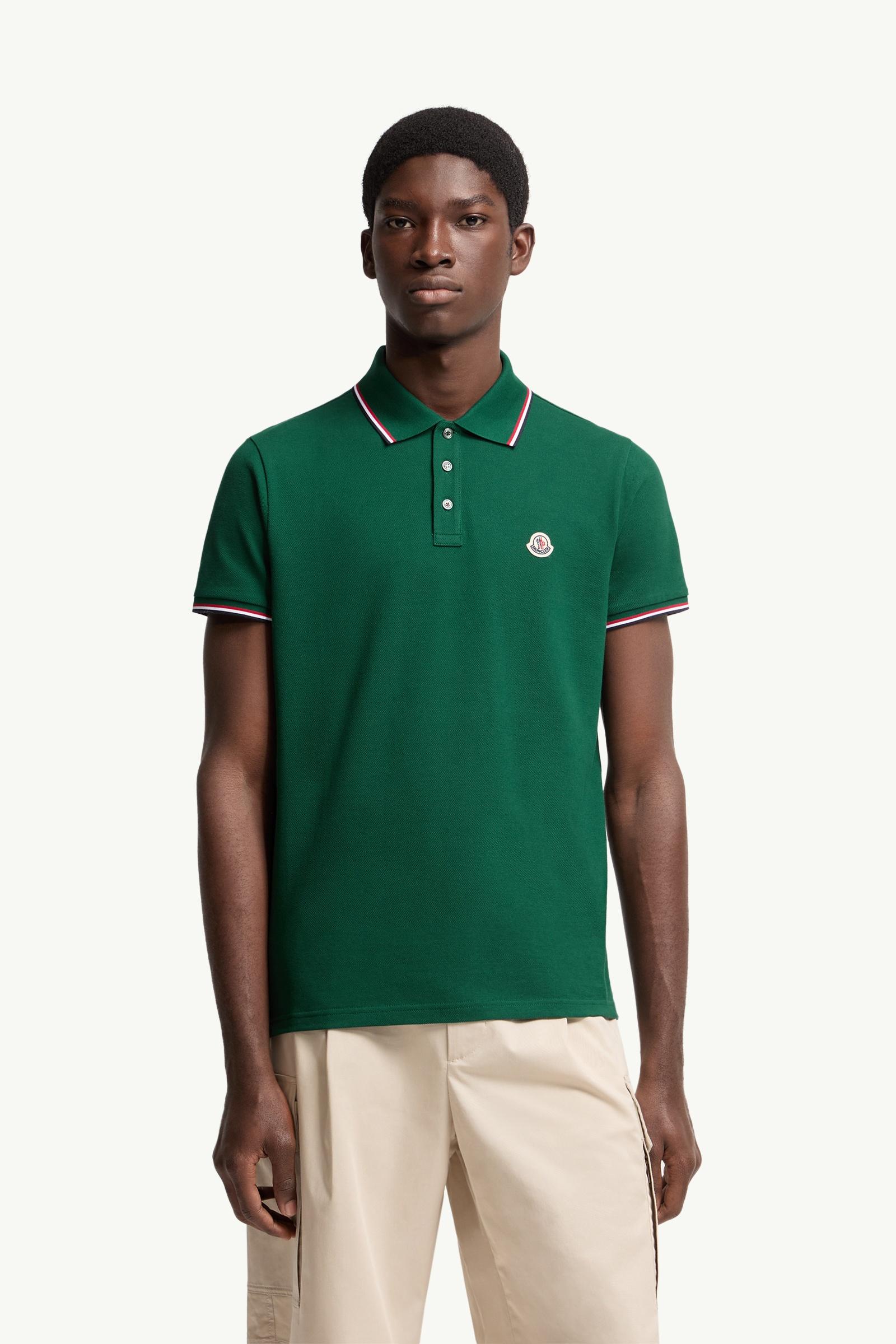 Moncler Tricolor-Trimmed Cotton Piquet Polo Shirt Leaf Green Leaf Green