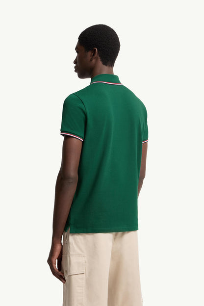 Moncler Tricolor-Trimmed Cotton Piquet Polo Shirt Leaf Green Leaf Green