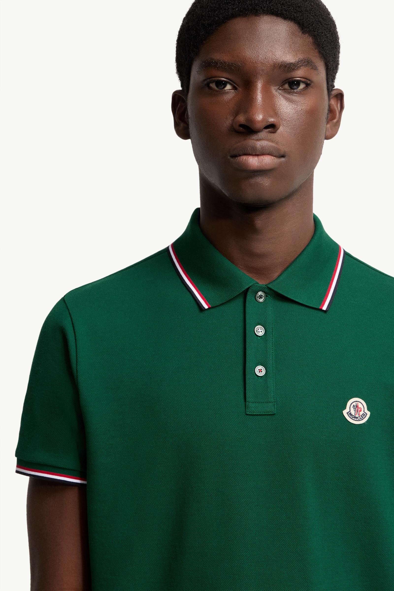 Moncler Tricolor-Trimmed Cotton Piquet Polo Shirt Leaf Green Leaf Green