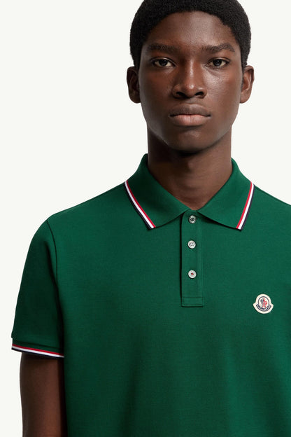 Moncler Tricolor-Trimmed Cotton Piquet Polo Shirt Leaf Green Leaf Green