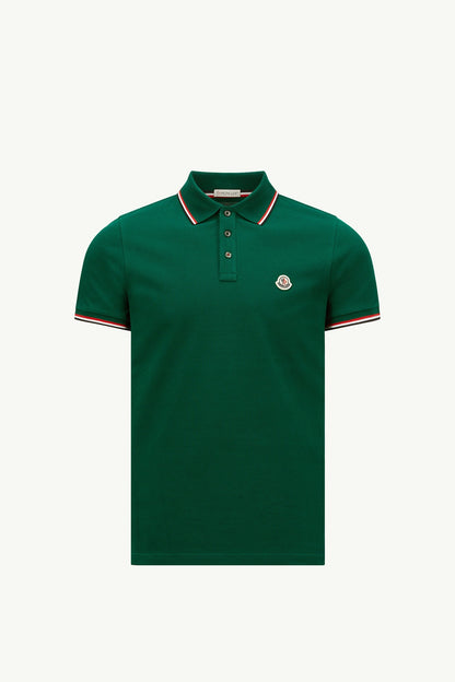 Moncler Tricolor-Trimmed Cotton Piquet Polo Shirt Leaf Green Leaf Green