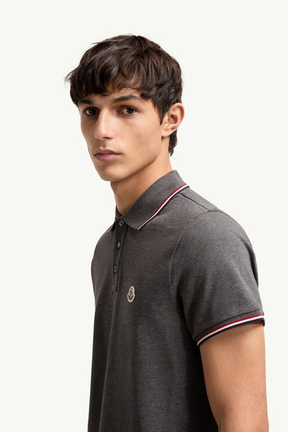 Moncler Tricolor-Trimmed Cotton Piquet Polo Shirt Dark Grey Dark Grey