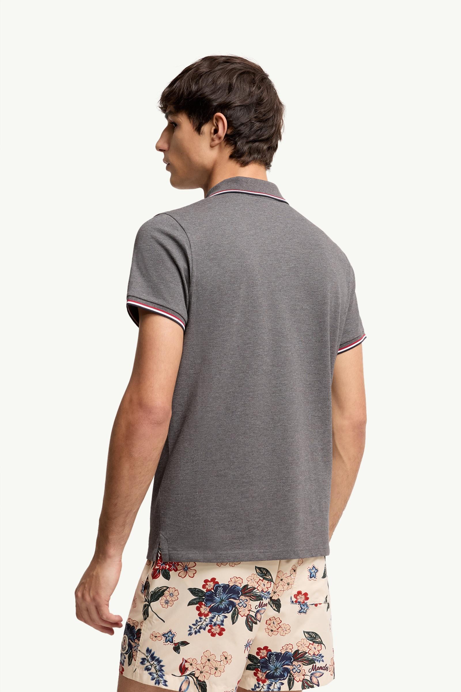 Moncler Tricolor-Trimmed Cotton Piquet Polo Shirt Dark Grey Dark Grey